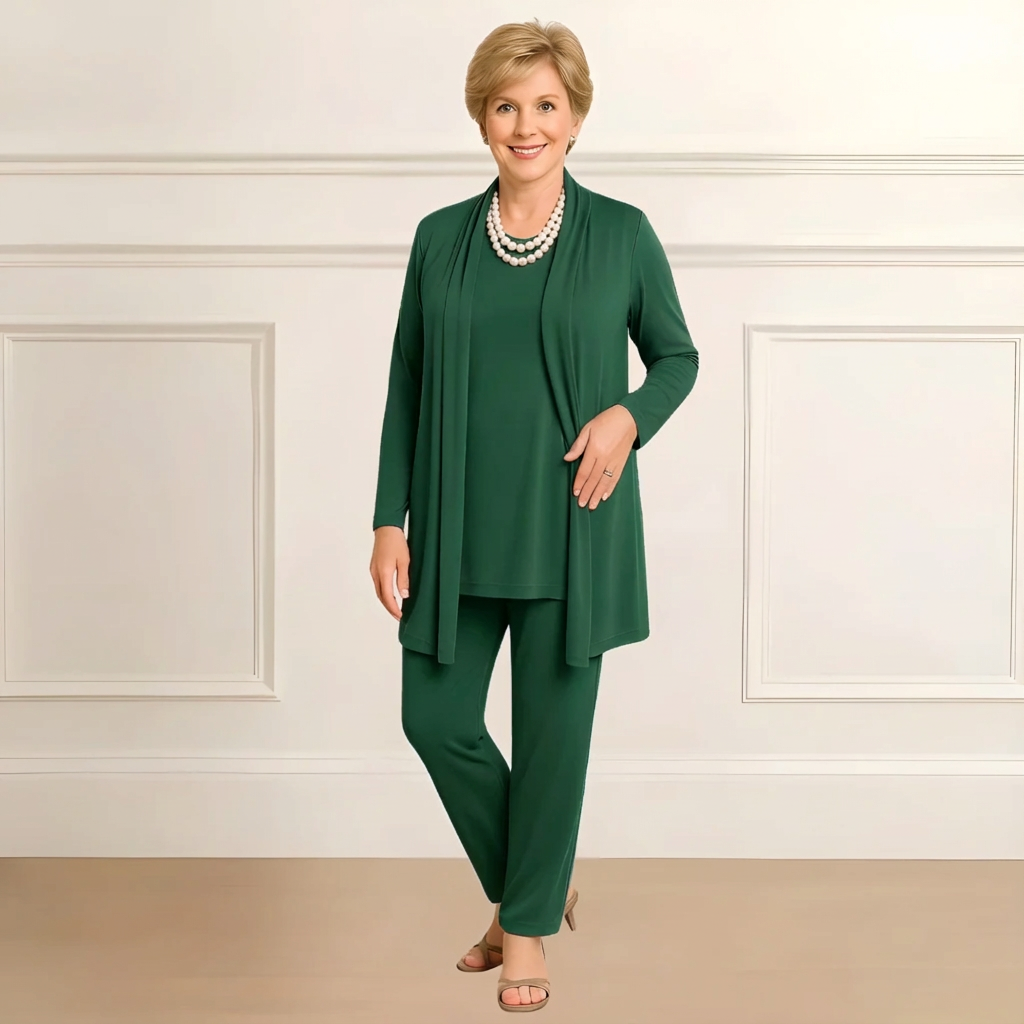 Women's 3-Piece Set Round Neck Straight Pants