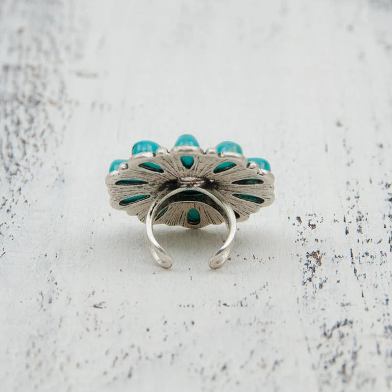 Turquoise Flower Ring Alloy