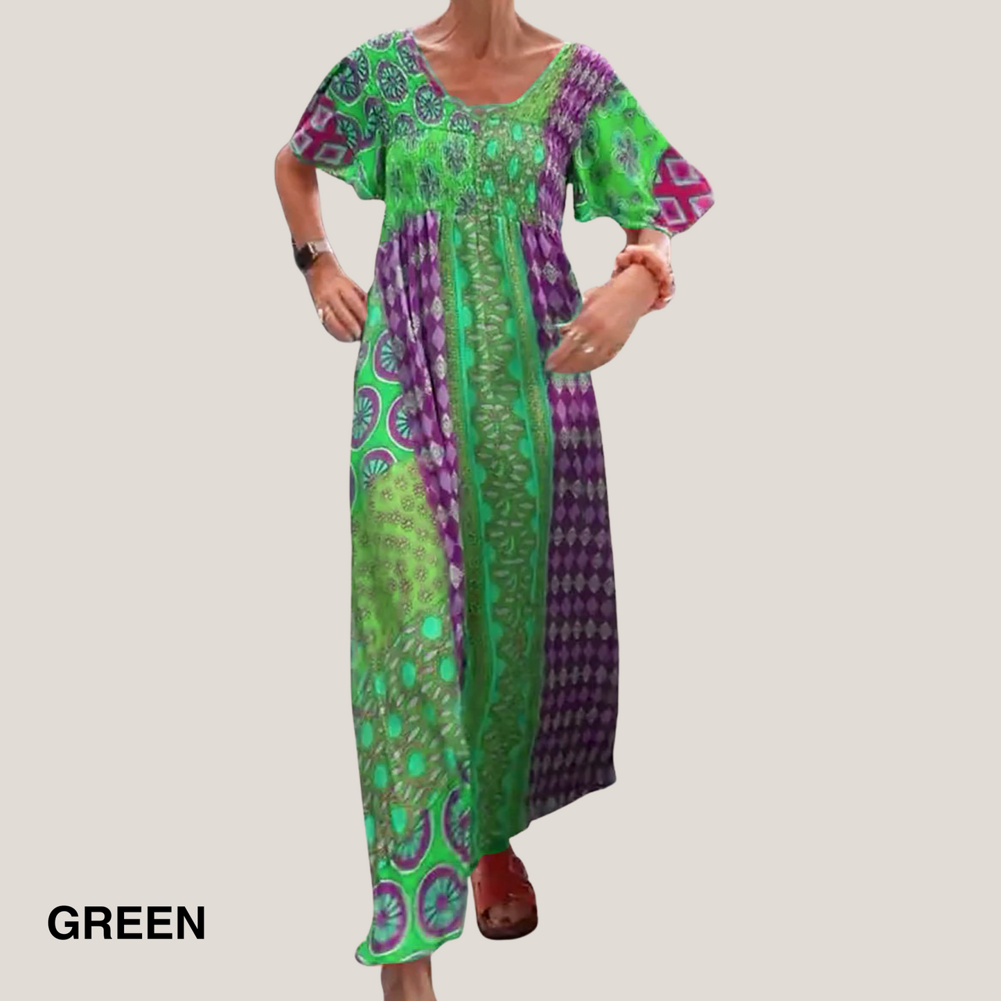 Women's Patchwork Maxi Dress Short Sleeves