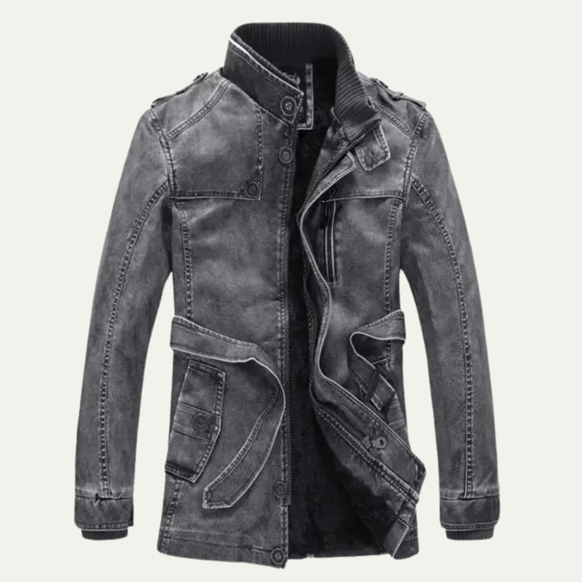 Men's Leather Jacket Thick Fleece Lined Retro Style