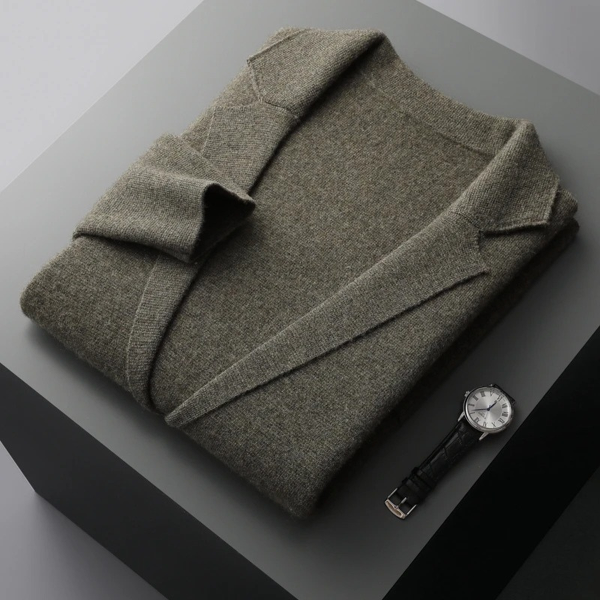 Men's Wool Cardigan Sweater Open Front Charcoal Grey