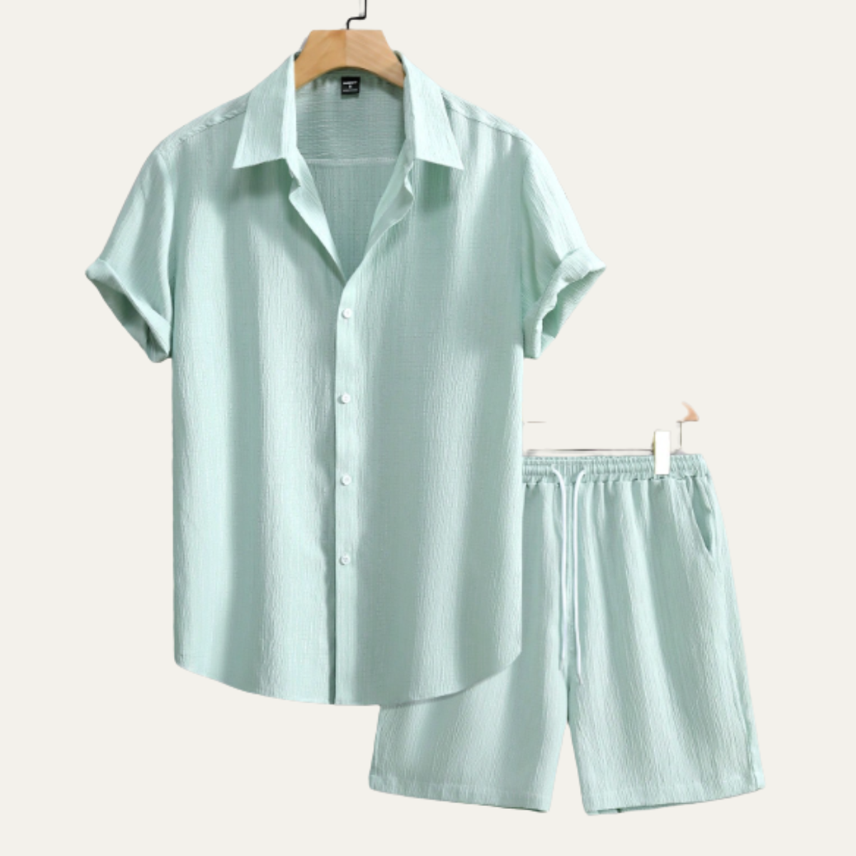 Men's Summer Co Ord Set Button Up Shirt Drawstring Shorts