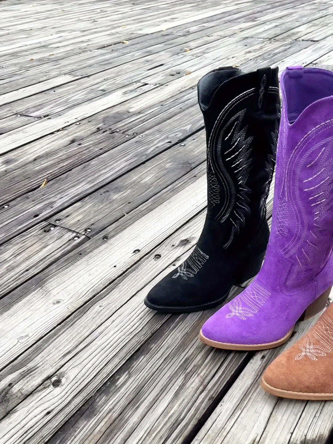 Women's Western Cowboy Boots Embroidered Brown
