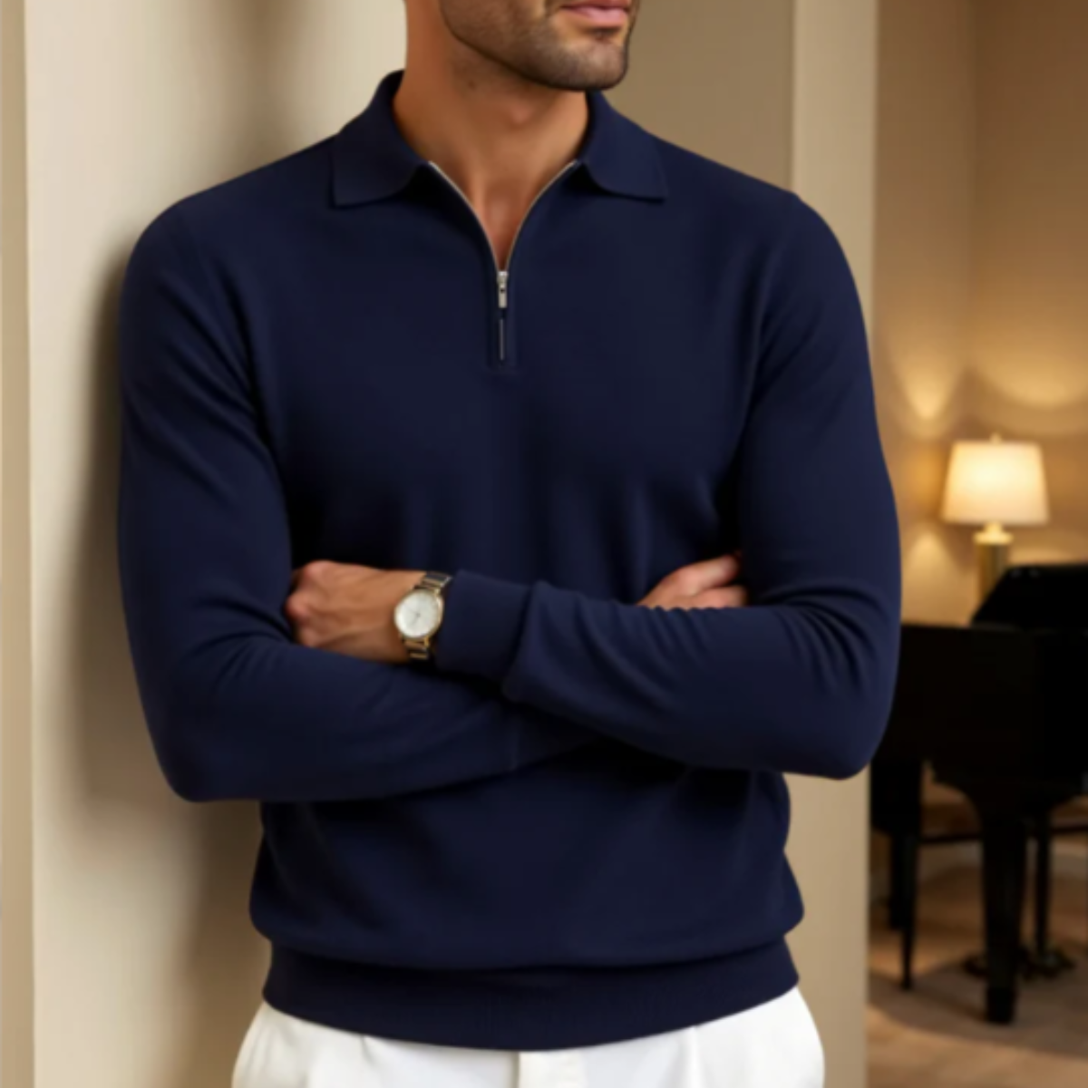 Men's Quarter Zip Knit Polo Sweater