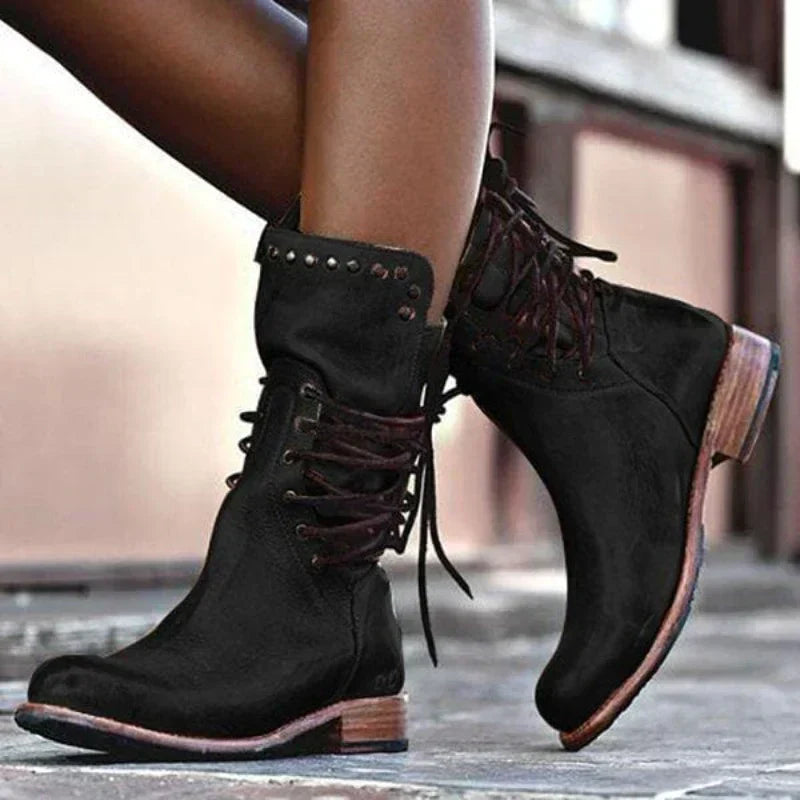 Women's Lace-Up Boots Studded Trim