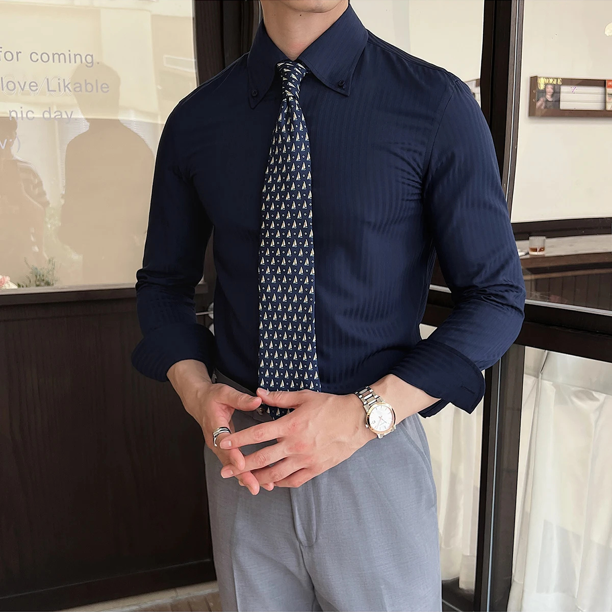 Men's Striped Button Up Shirt Casual Cotton
