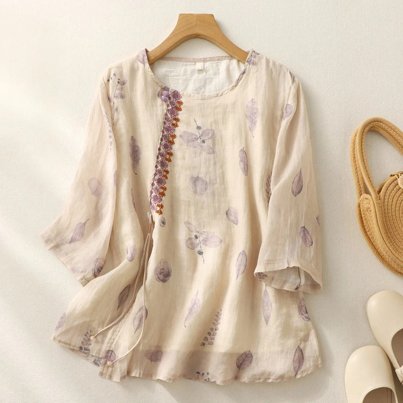 Women's Embroidered Blouse Round Neck
