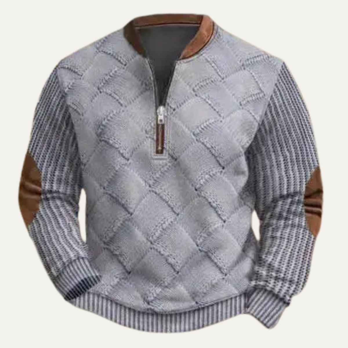 Men's Patterned Half Zip Sweater Warm Elbow Patches