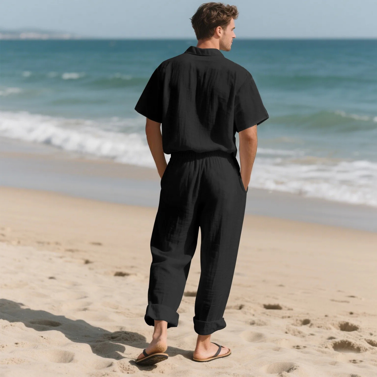 Men's Lightweight Casual Two Piece Suit Shirt Pants
