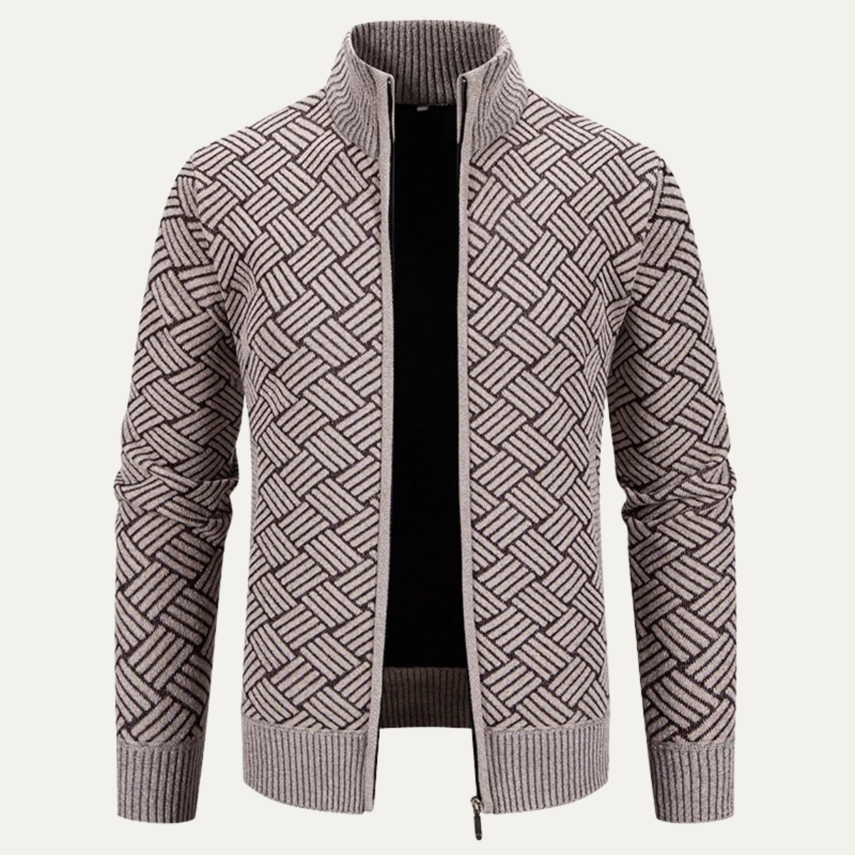 Men's Knit Jacket Diamond Pattern Stand Collar