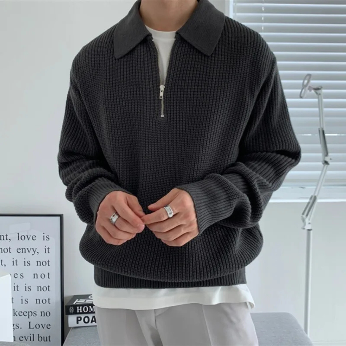 Men's Warm Waffle Knit Half Zip Sweater