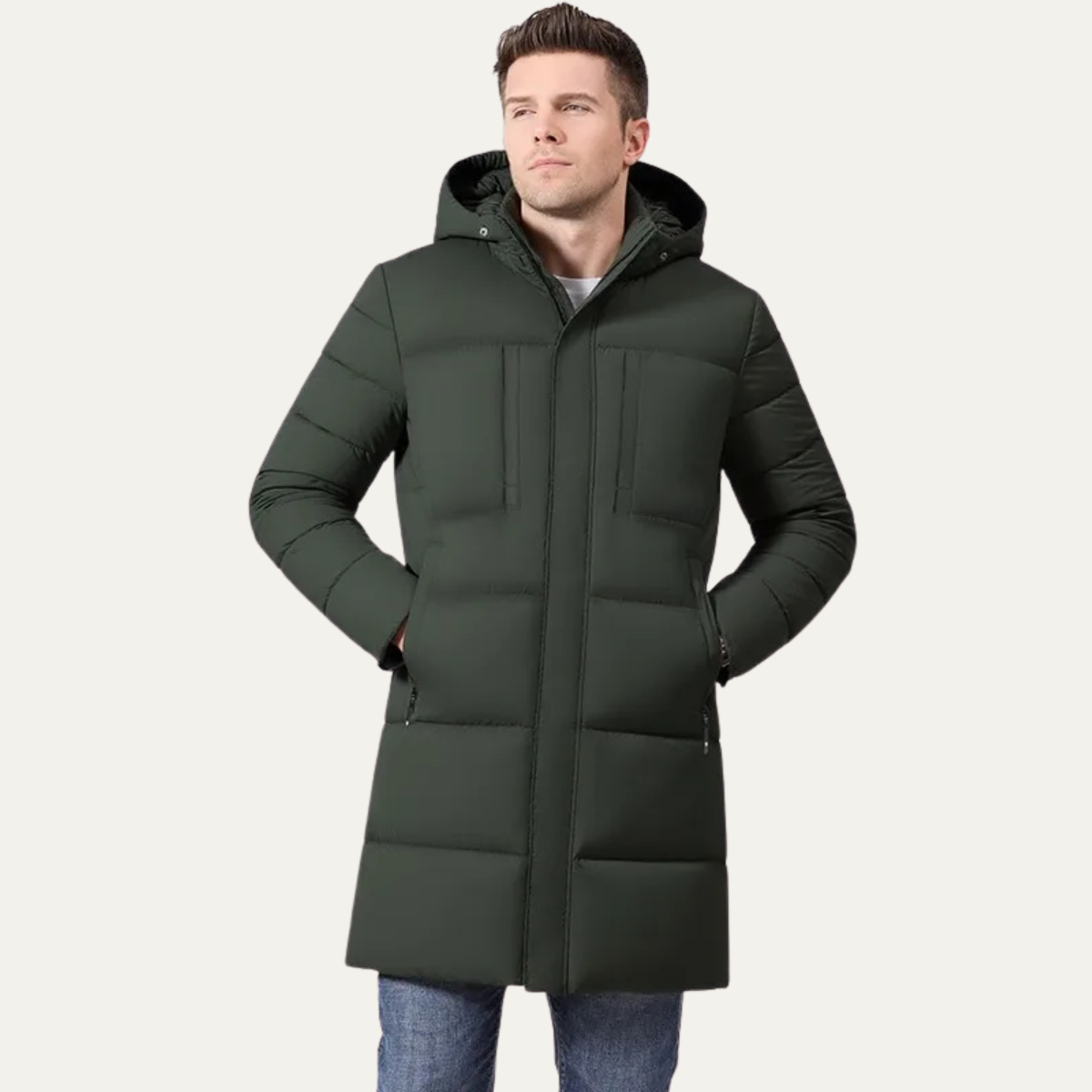 Men's Long Cotton Parka Coat Windproof Black