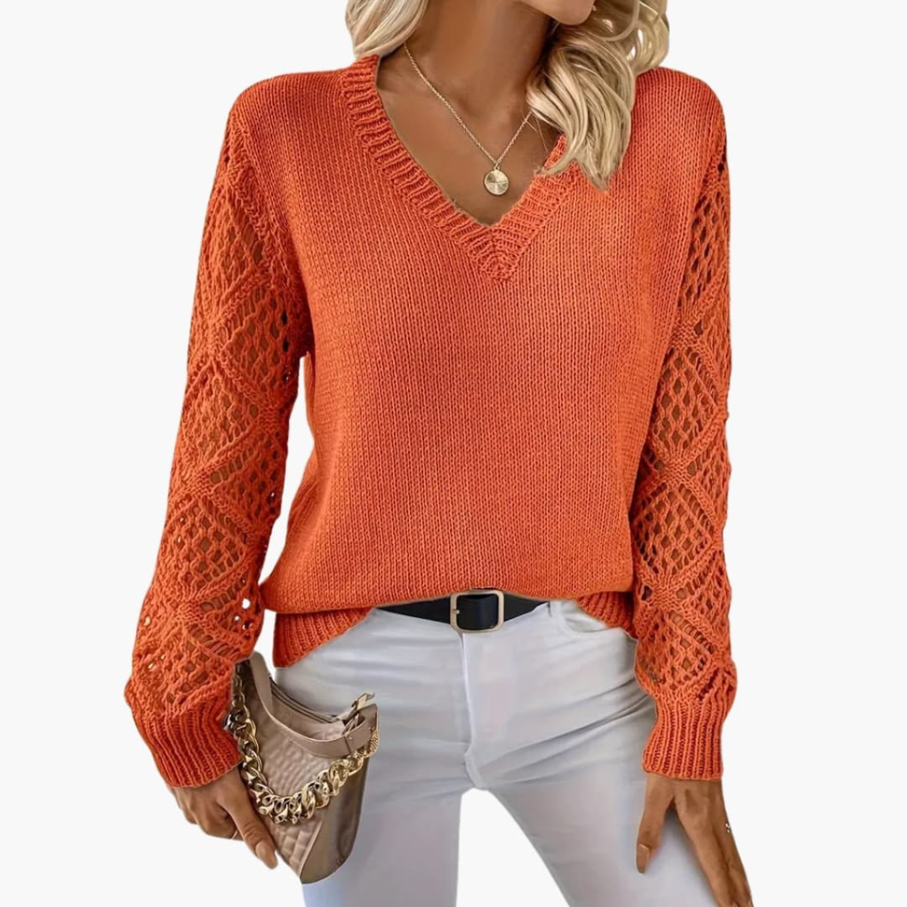 Women's V-Neck Long Sleeve Sweater Fine Knit