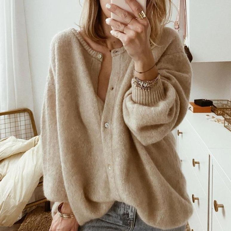 Women's Soft Knit Cardigan Oversized Button Front Ribbed Cuffs - Vonnera