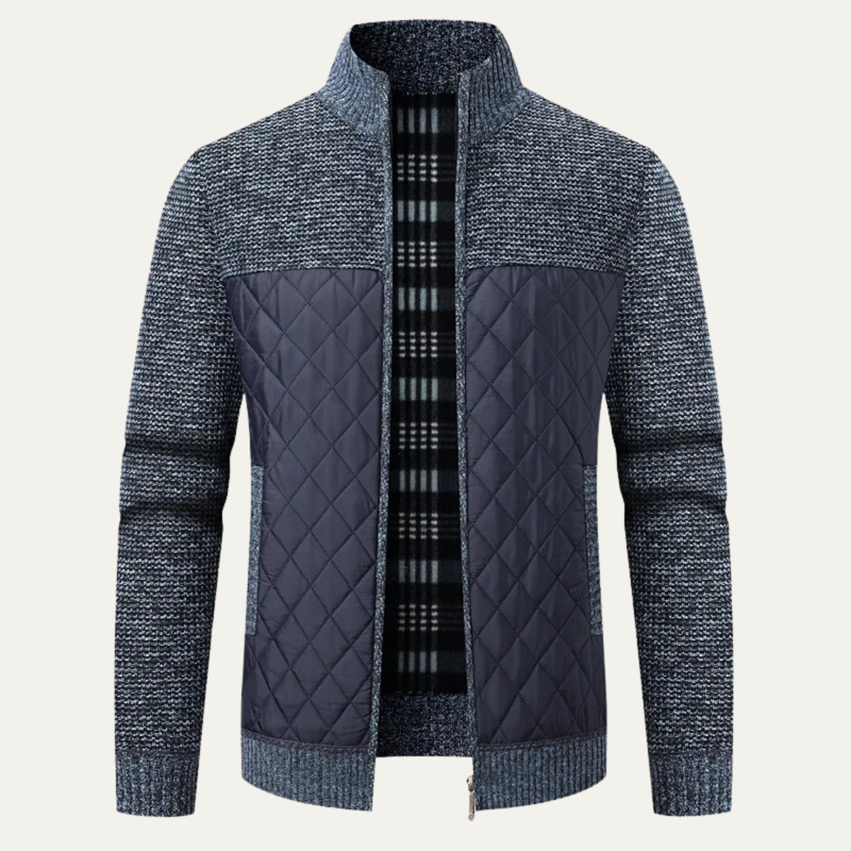 Men's Quilted Puffer Jacket Zip Up Knit Winter Black