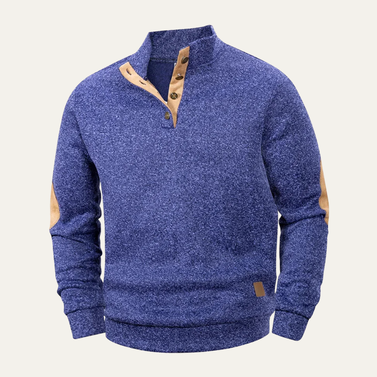 Men's Stand Collar Fleece Sweater Elbow Patches