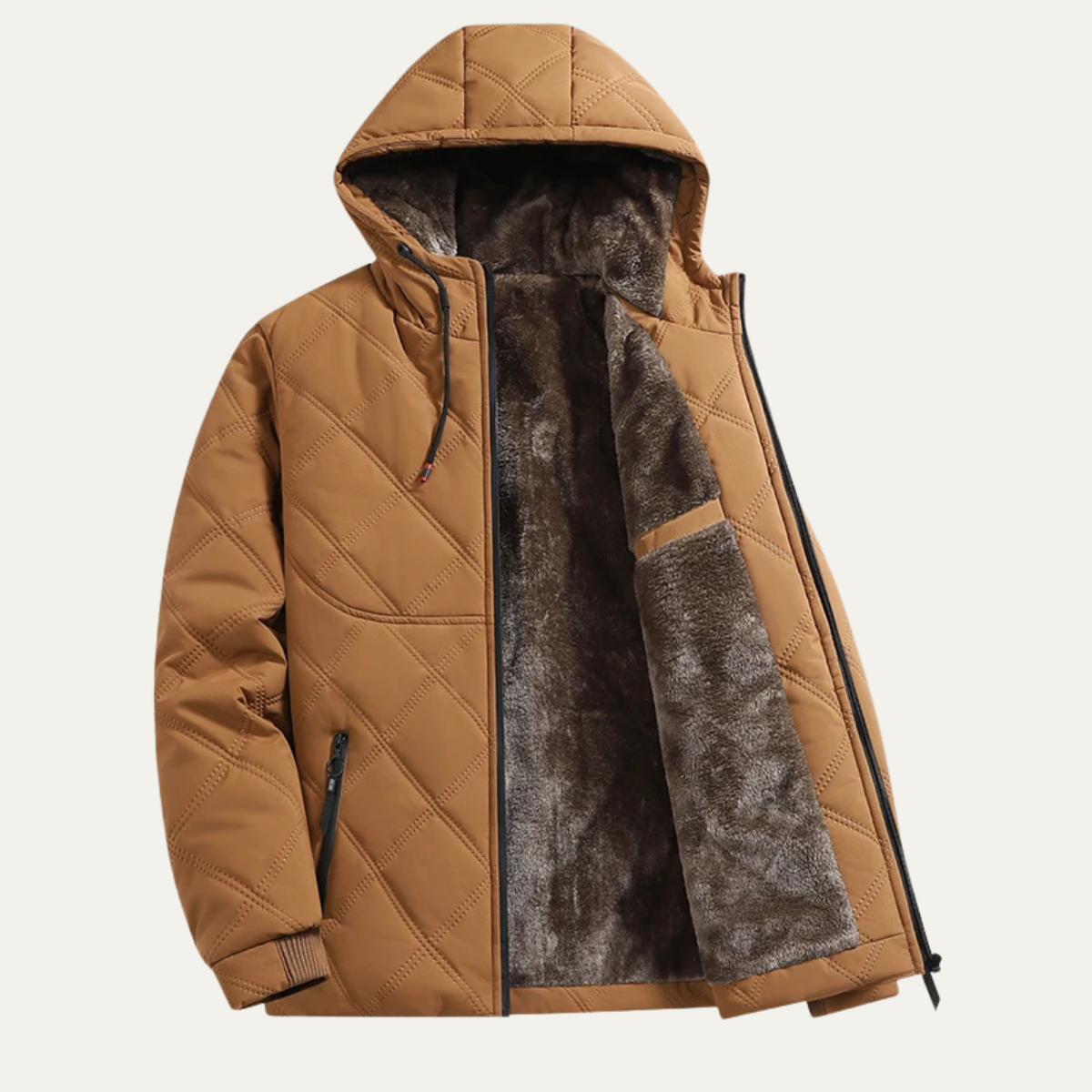 Men's Quilted Hooded Winter Jacket Fleece Lined
