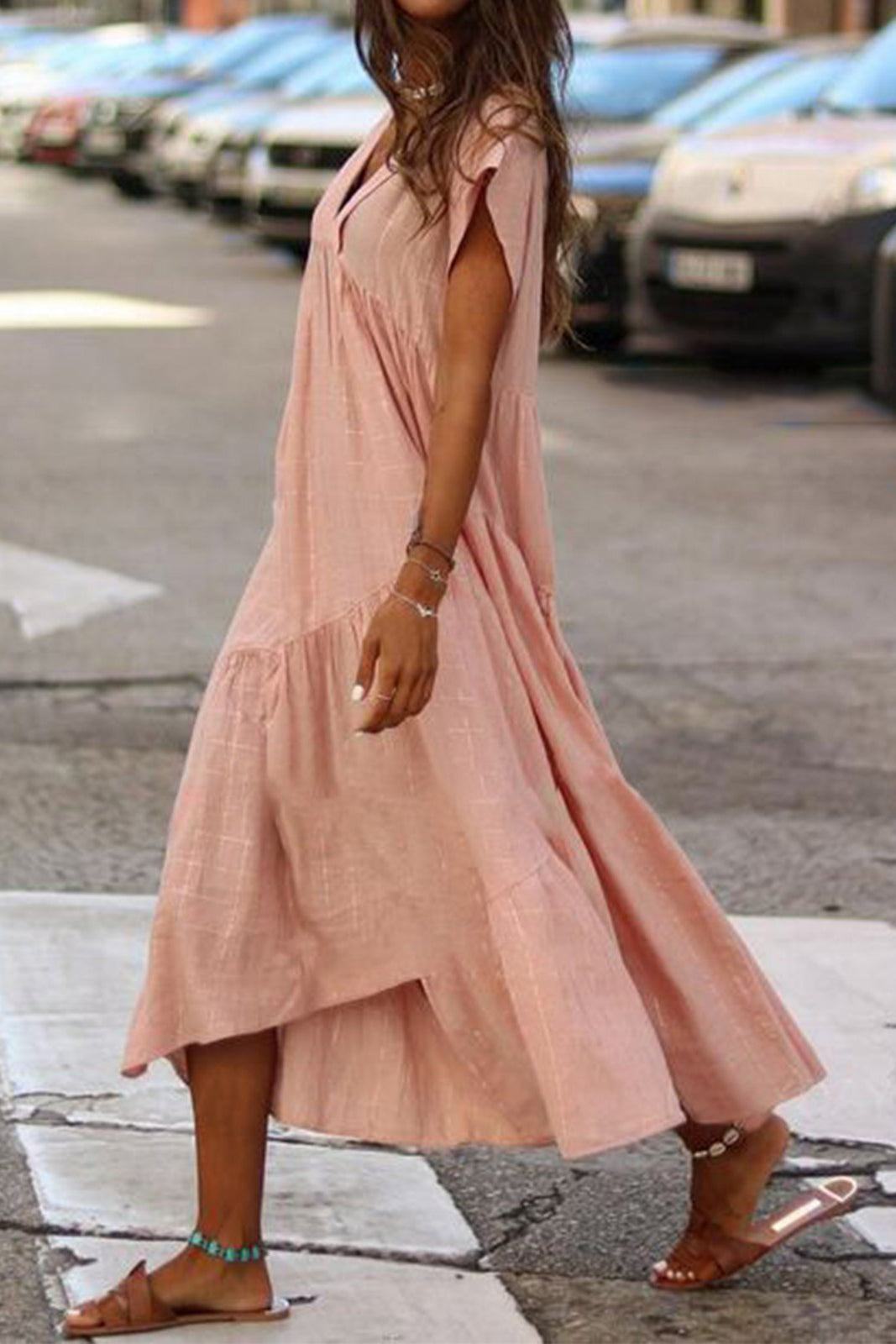 Rosie | Women's V-Neck Tiered Midi Dress with Flutter Sleeves