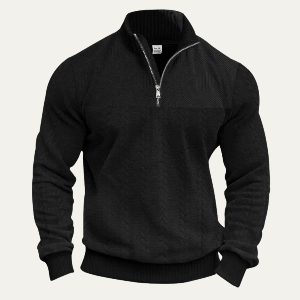 Men's Knitted Sweater Stand Up Collar Jacquard Beige