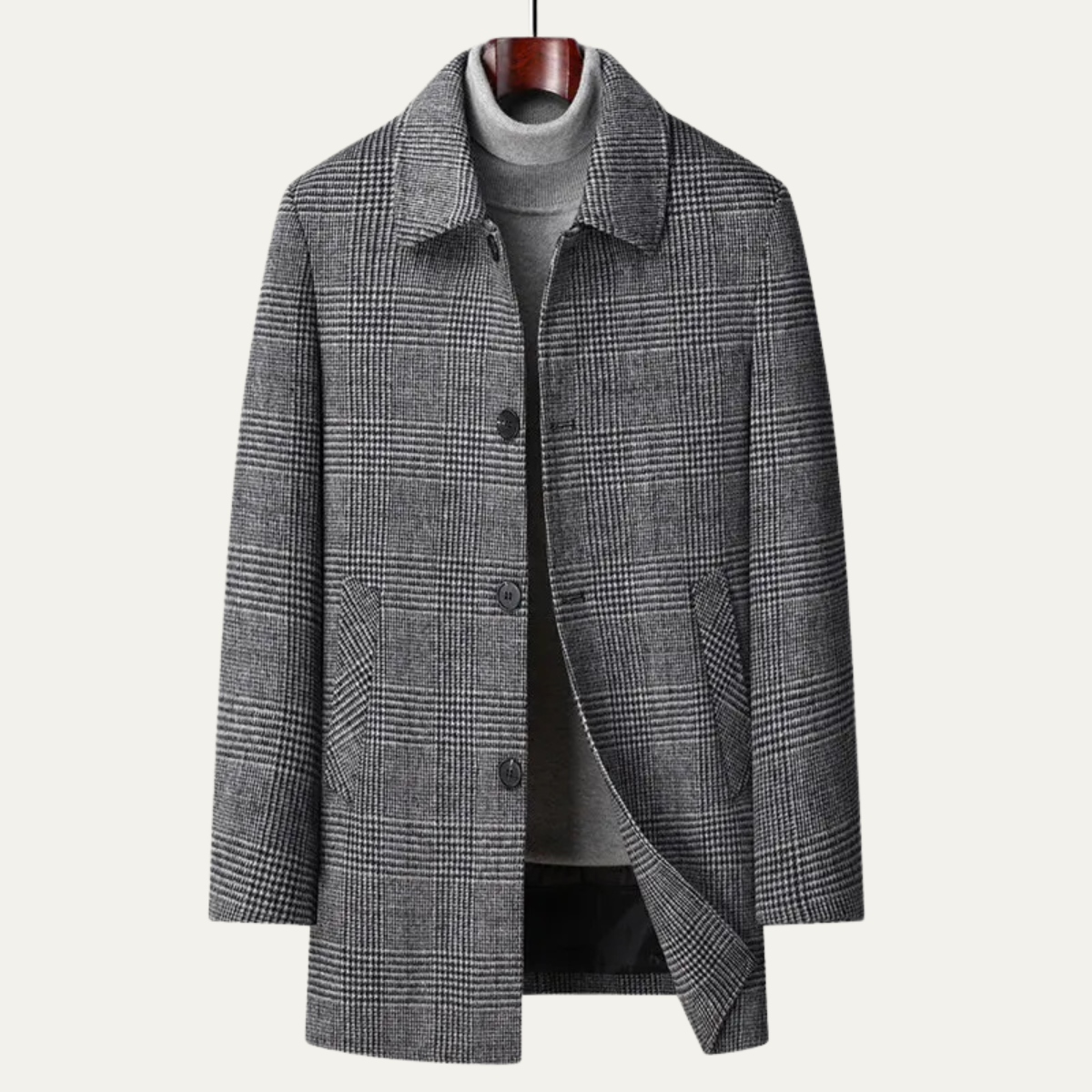 Men's Plaid Coat Warm Elegant Wool