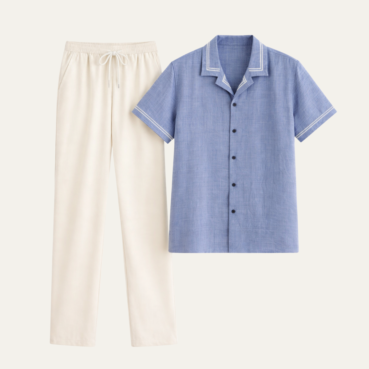 Men's Textured Button Up Shirt And Pants Set