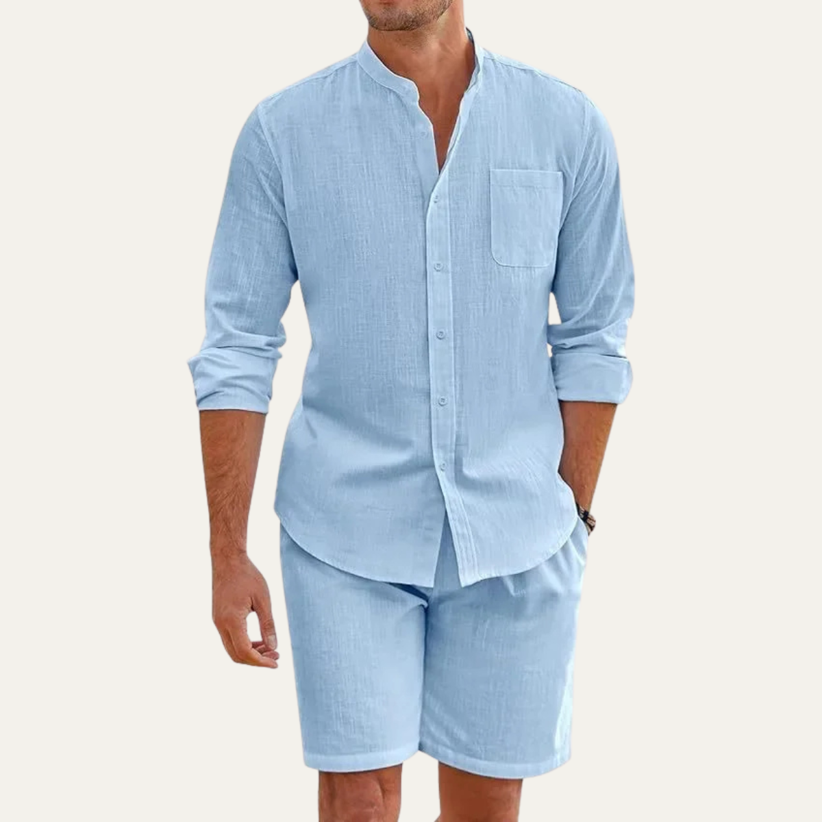 Men's Cotton Summer Set Lightweight 2 Piece Beige