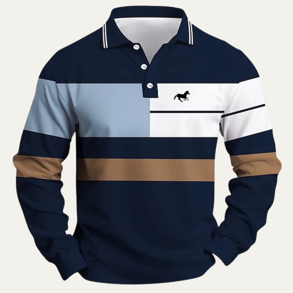 Dolomiti Men's Striped Polo Shirt Long Sleeve Color Block