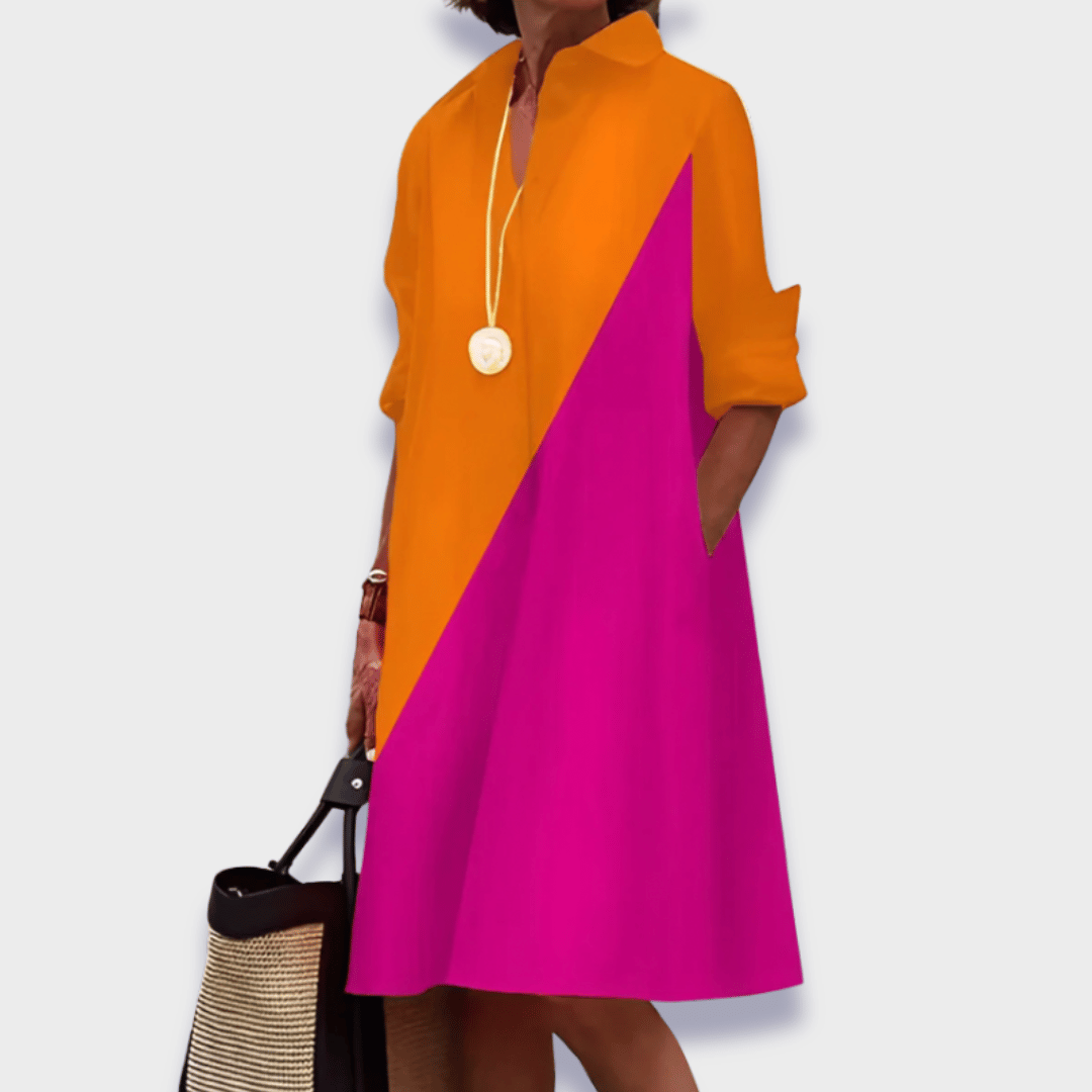 Women's Color Block Mini Dress Long Sleeves