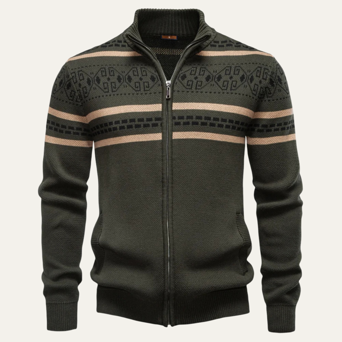 Men's Patterned Knit Cotton Cardigan Zip Up Winter