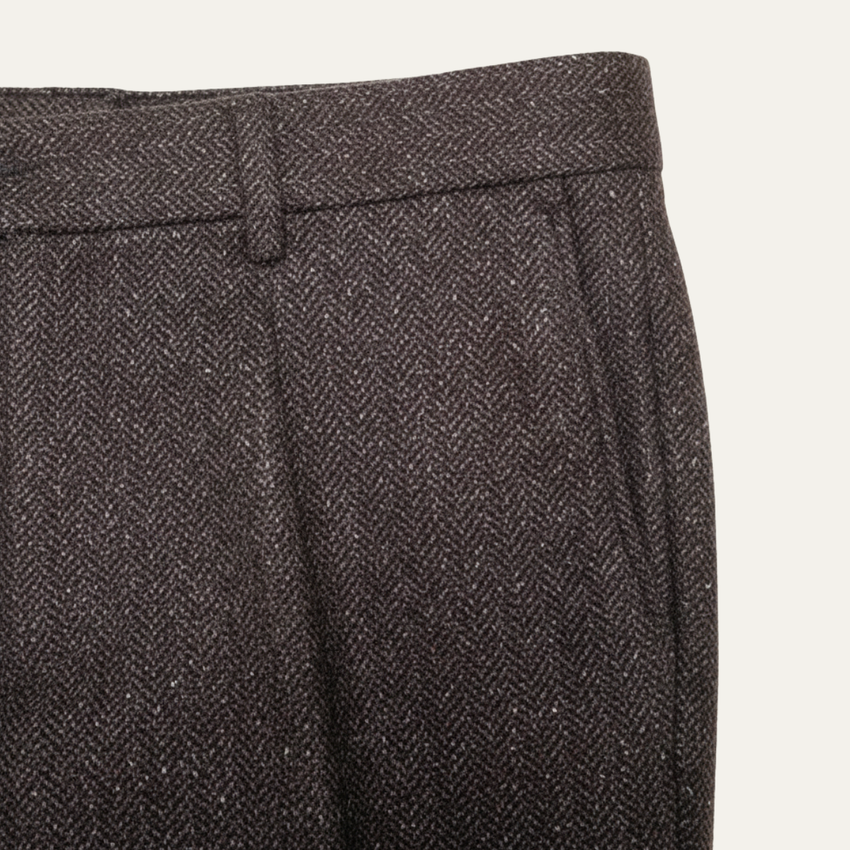 Men's High Waisted Wool Tweed Pants Herringbone Brown