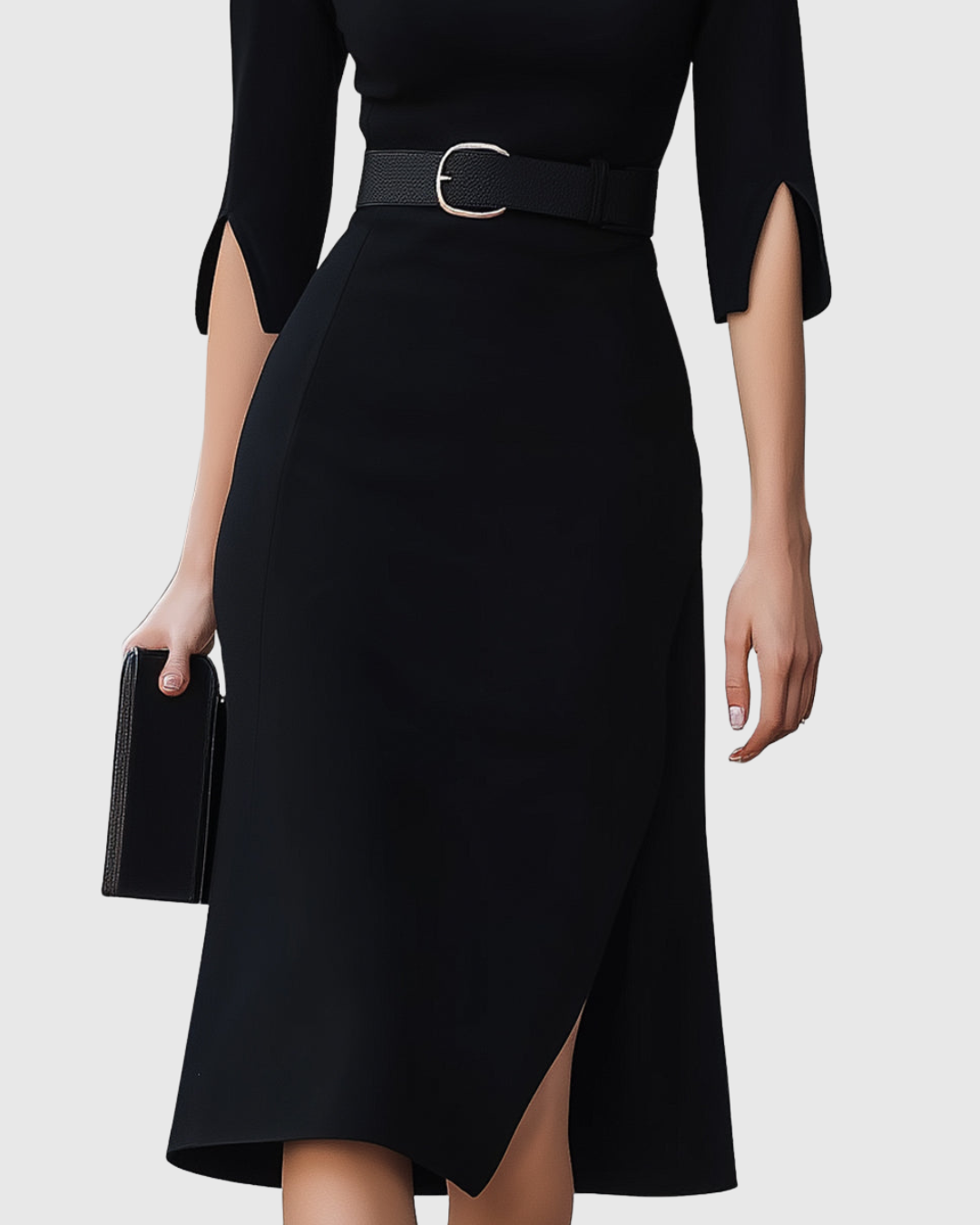 Naomi | Women's Belted Mock Neck Midi Dress with Split Sleeves