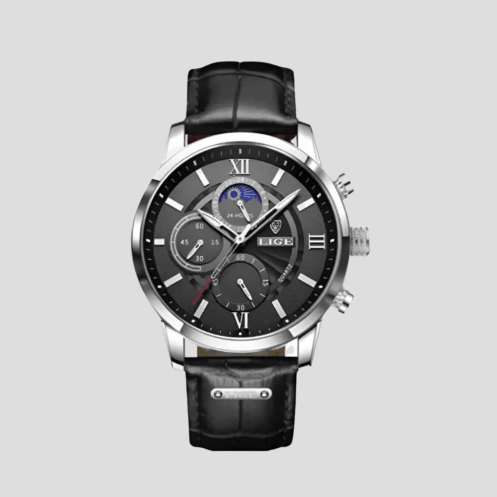 Men's Classic Watch 42mm Leather Strap Elegant