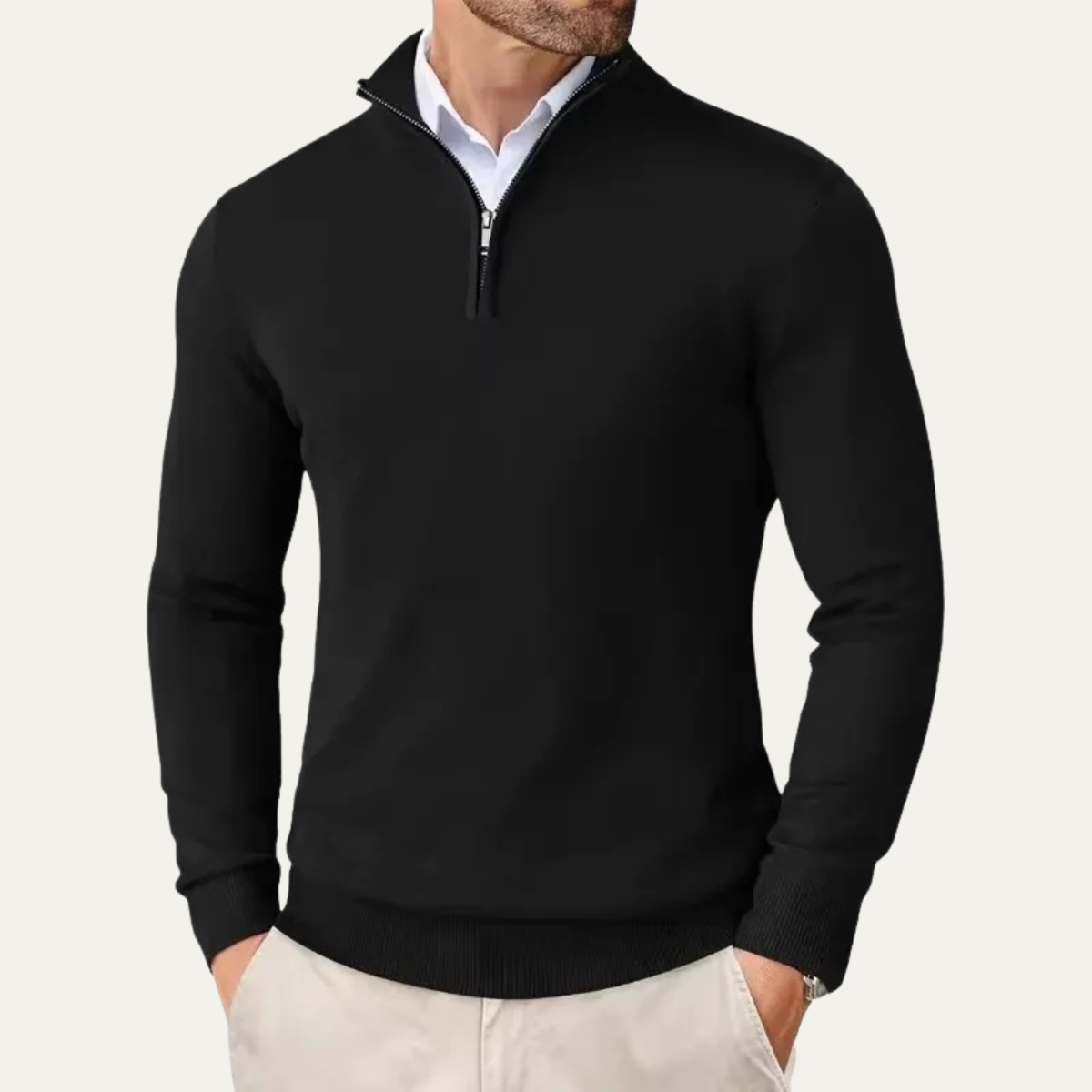 Men's Quarter Zip Mock Neck Knitted Sweater