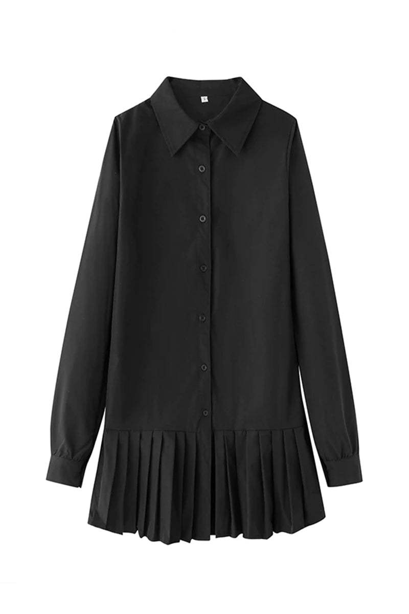 Clara | Women's White Pleated Hem Button-Down Shirt Dress