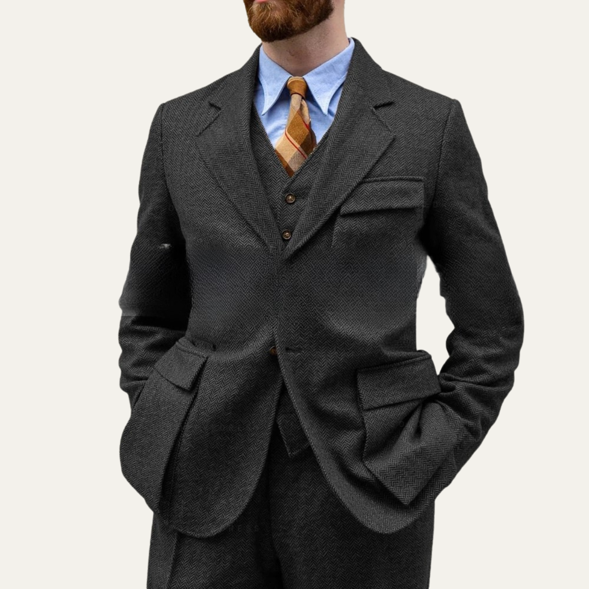 Men's 3 Piece Tweed Suit Herringbone Blazer Waistcoat Trousers