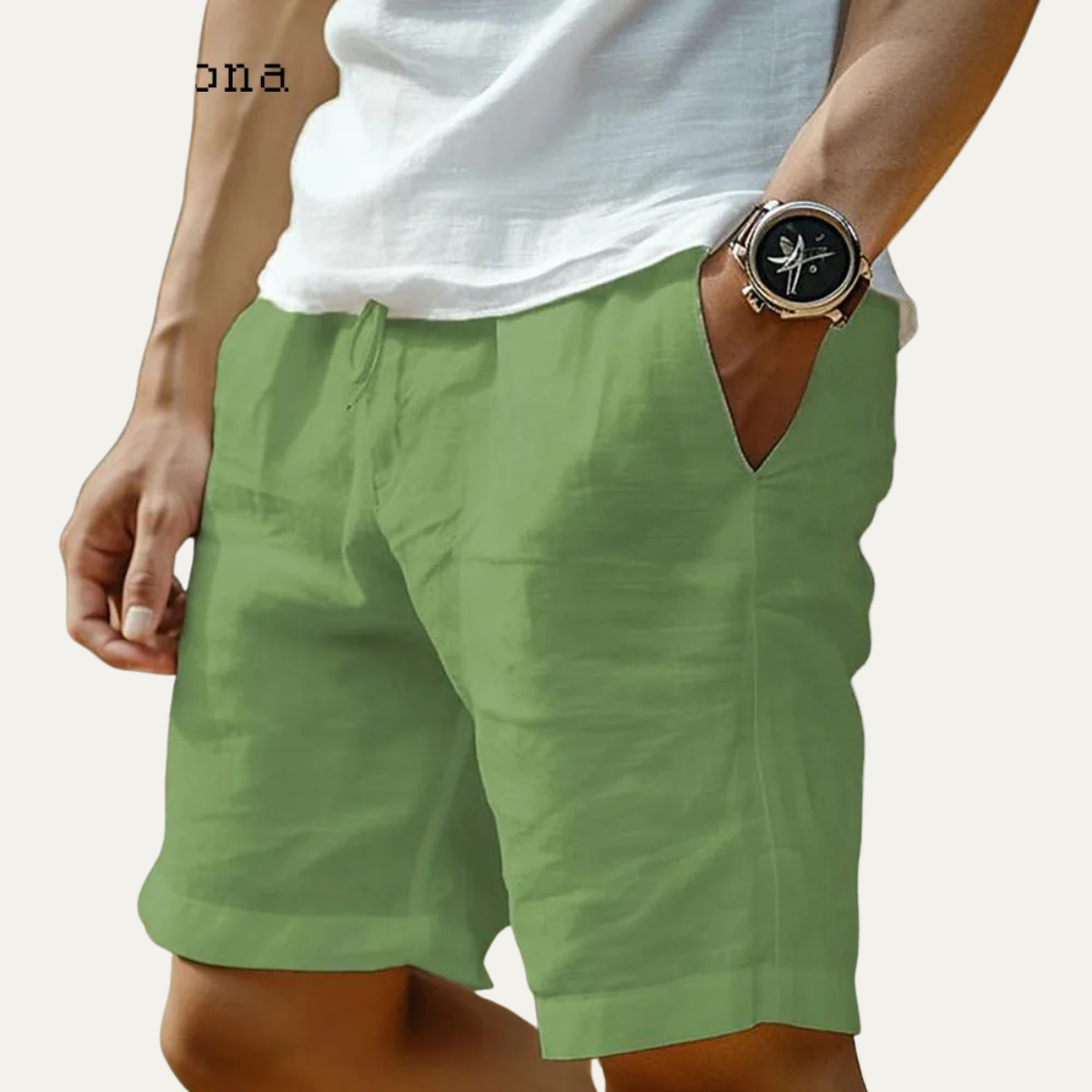Men's Linen Shorts Elastic Waist With Pockets