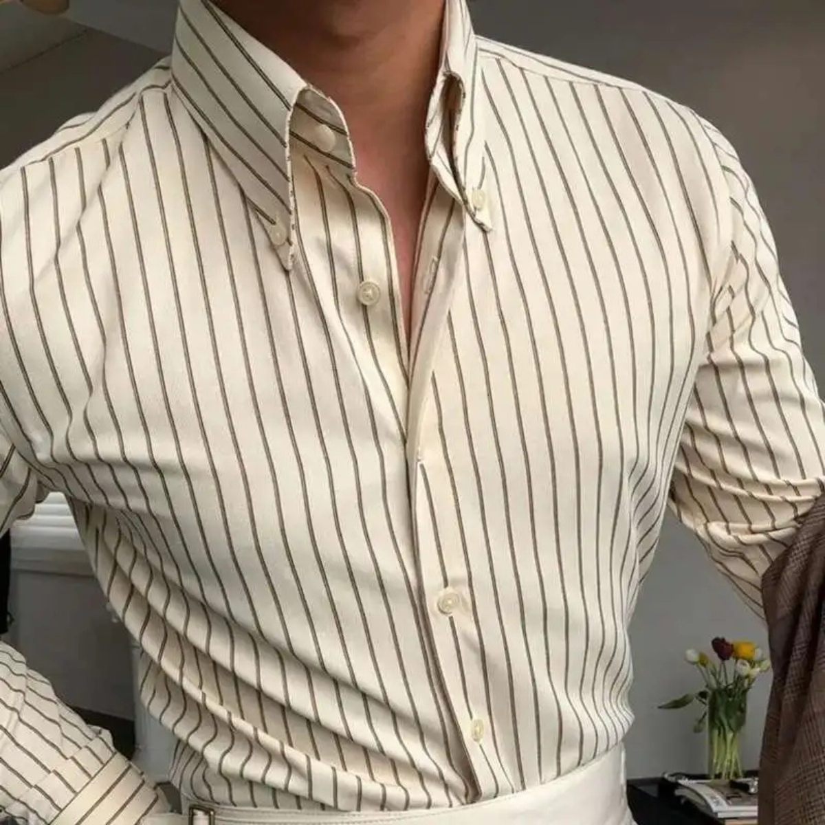 Moltrasio Men's Business Shirt Contrast Stripe