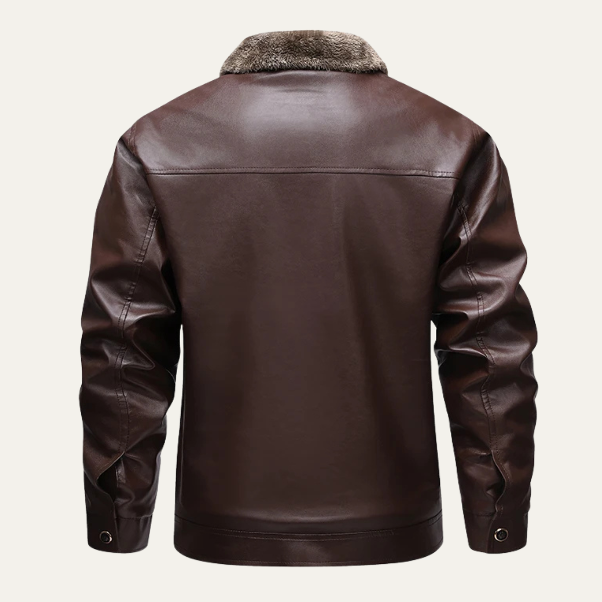 Men's Leather Biker Jacket Fleece Lined Brown