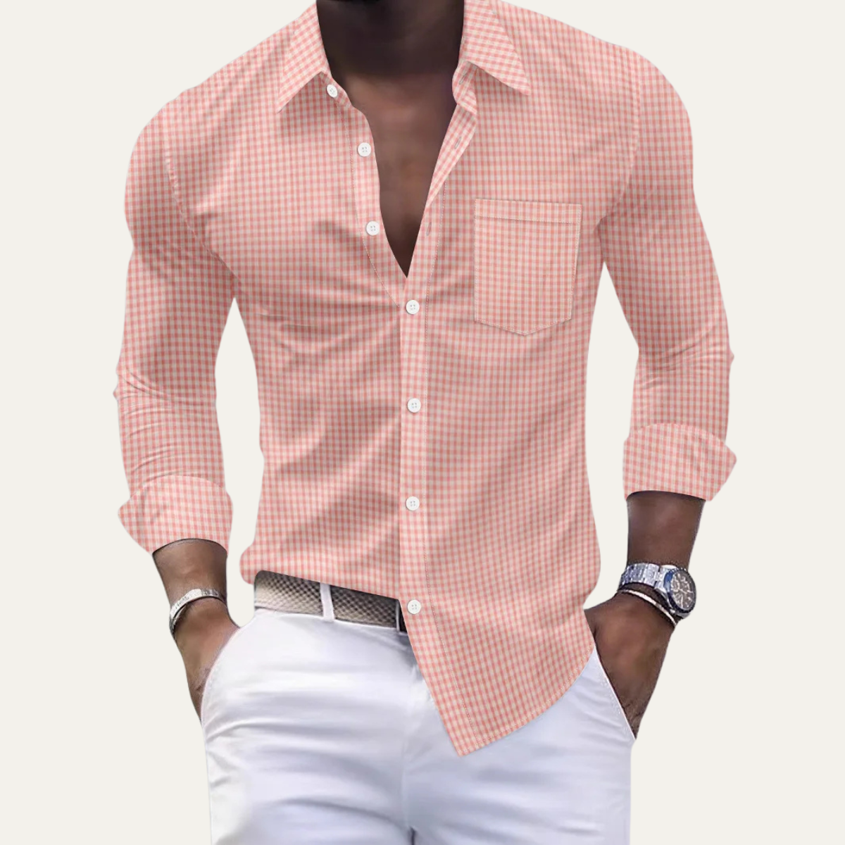 Men's Casual Checkered Button Down Dress Shirt