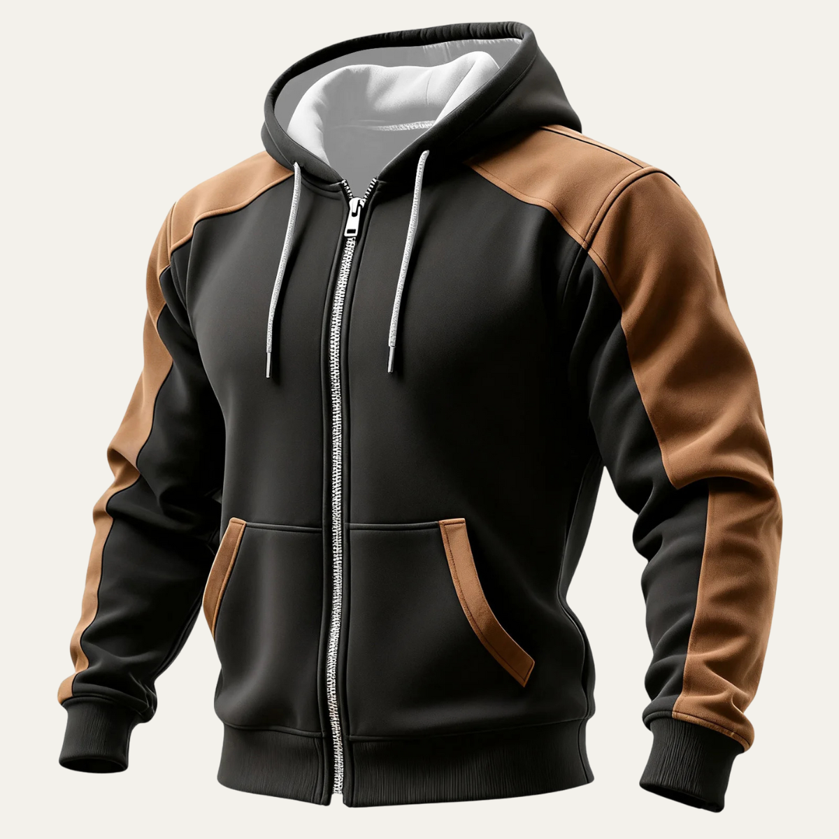 Men's Hooded Jacket Color Blocked Zipper Pocket