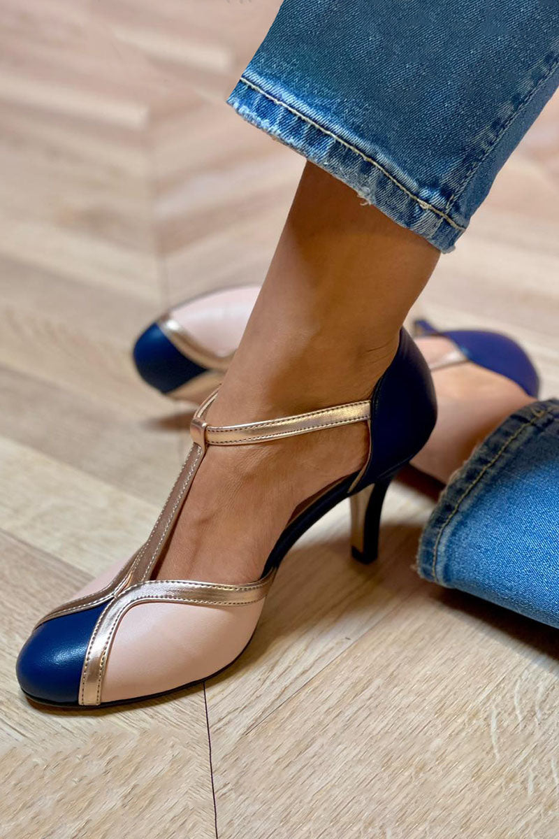 Women's Two-Tone T-Strap Heels