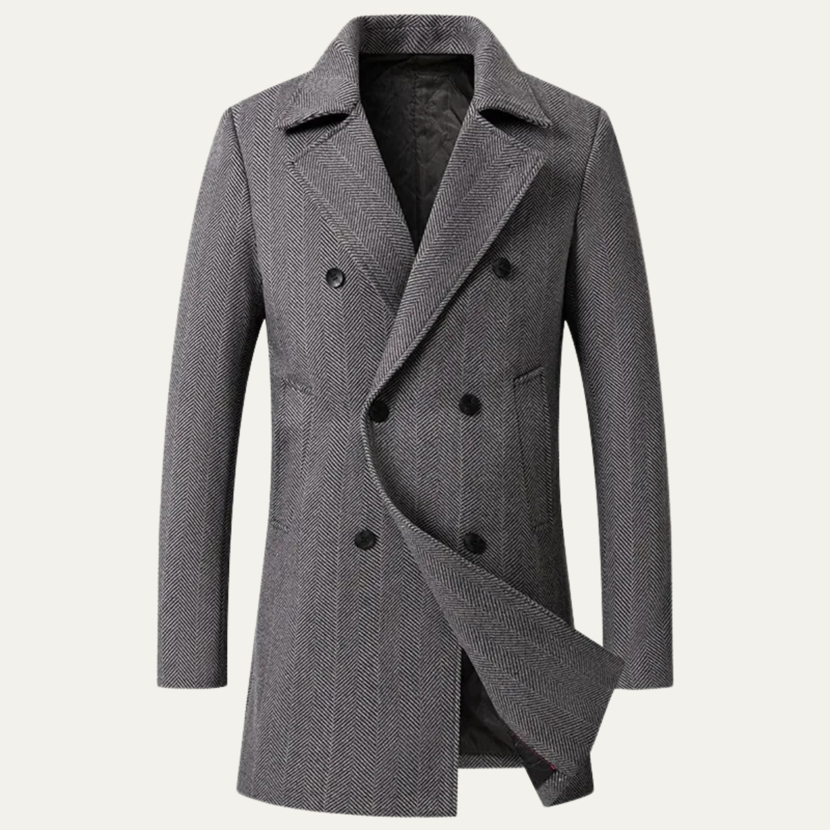 Men's Vintage Double Breasted Wool Coat Navy Blue