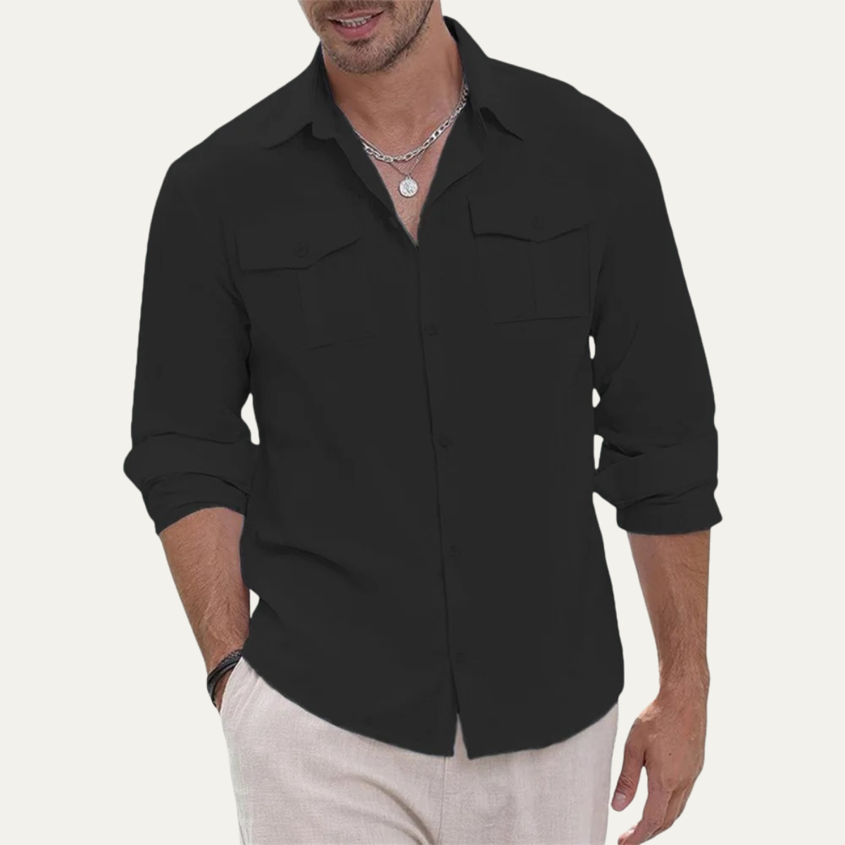 Grosseto Men's Cotton Linen Cargo Shirt