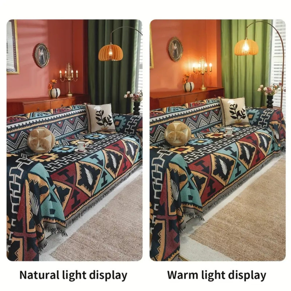 Geometric Sofa Cover Boho Inspired Polyester Living Room Furniture