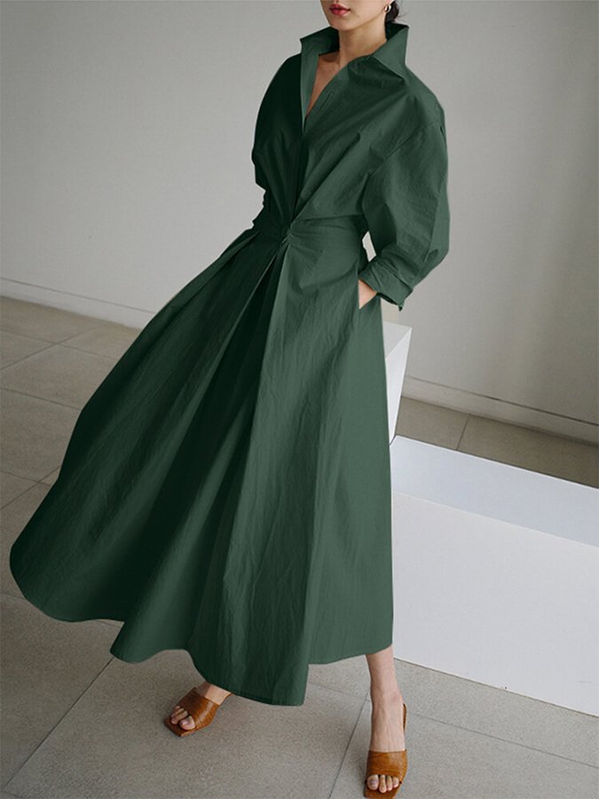 Women's Collared Button Front Maxi Dress