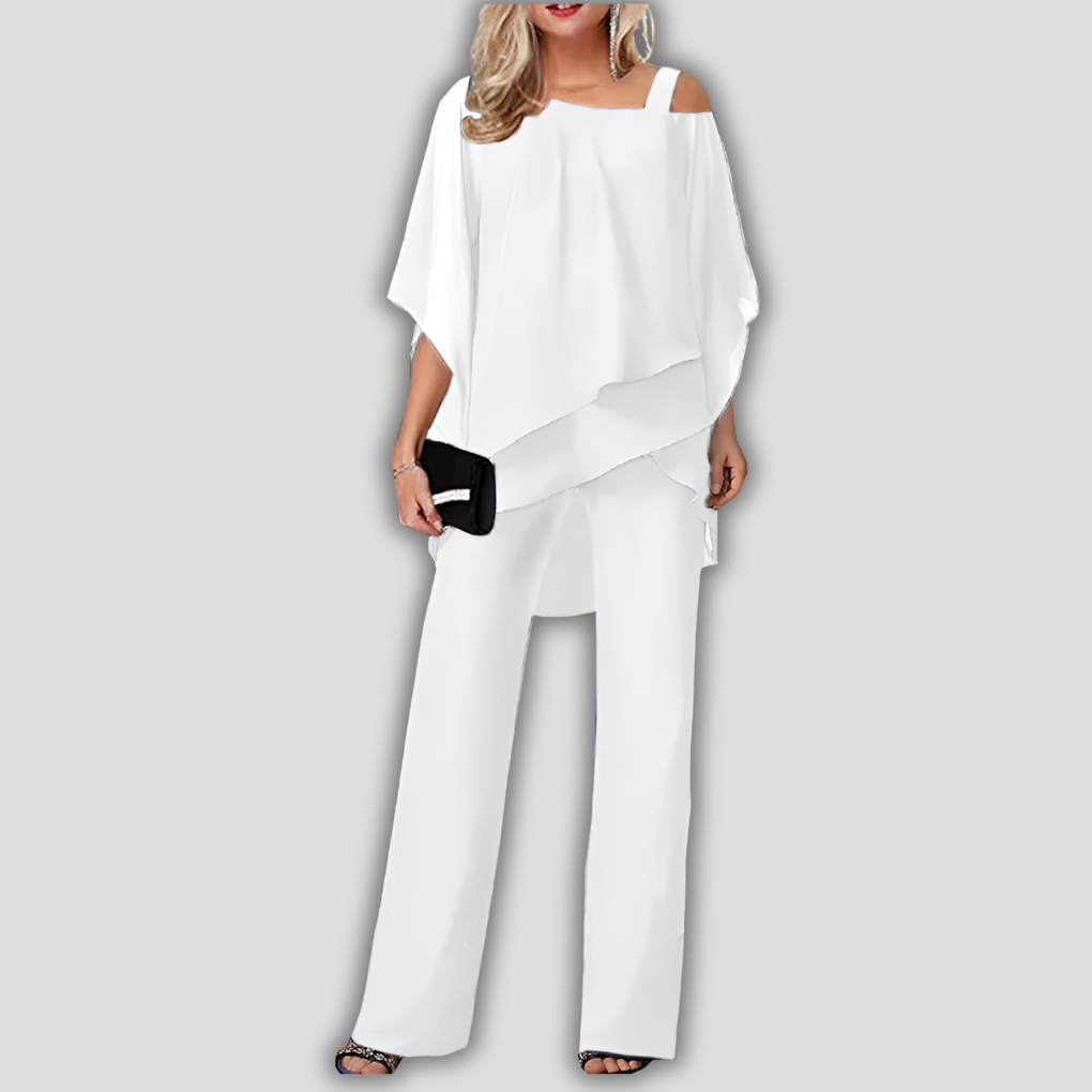 Women's Chiffon Pantsuit Cape 2 Piece
