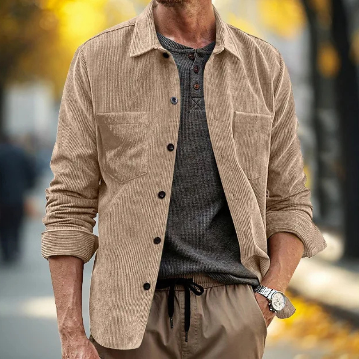 Men's Corduroy Shirt Jacket Lightweight Brown