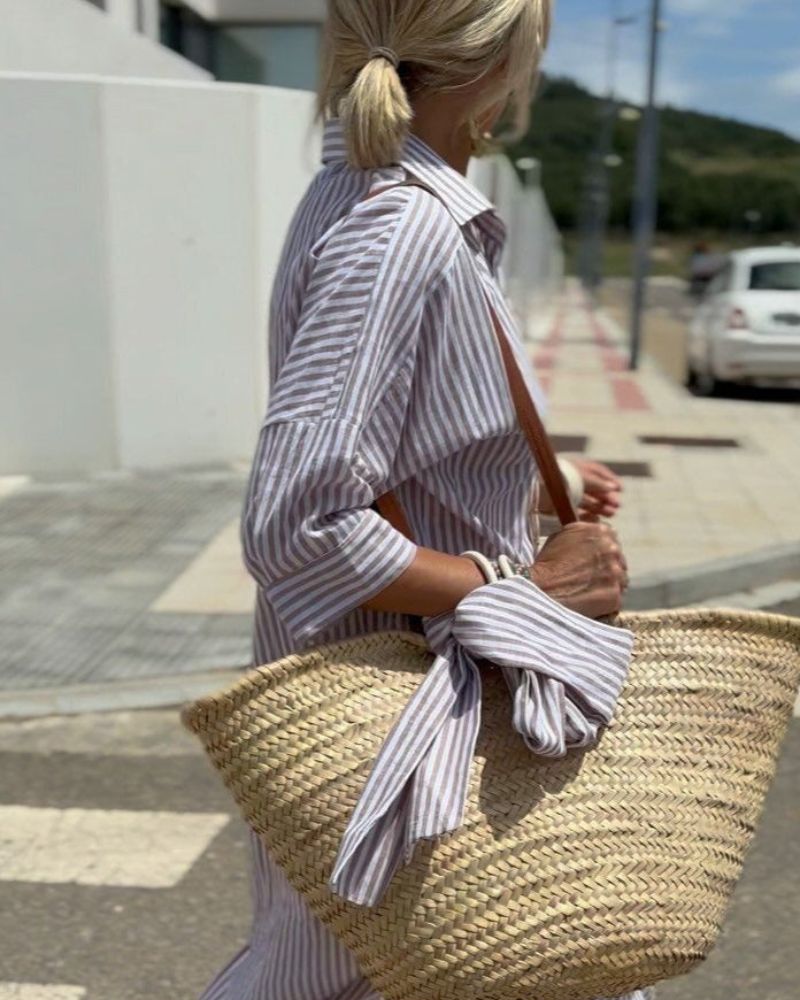 Women's Long Sleeve Stripe Midi Dress