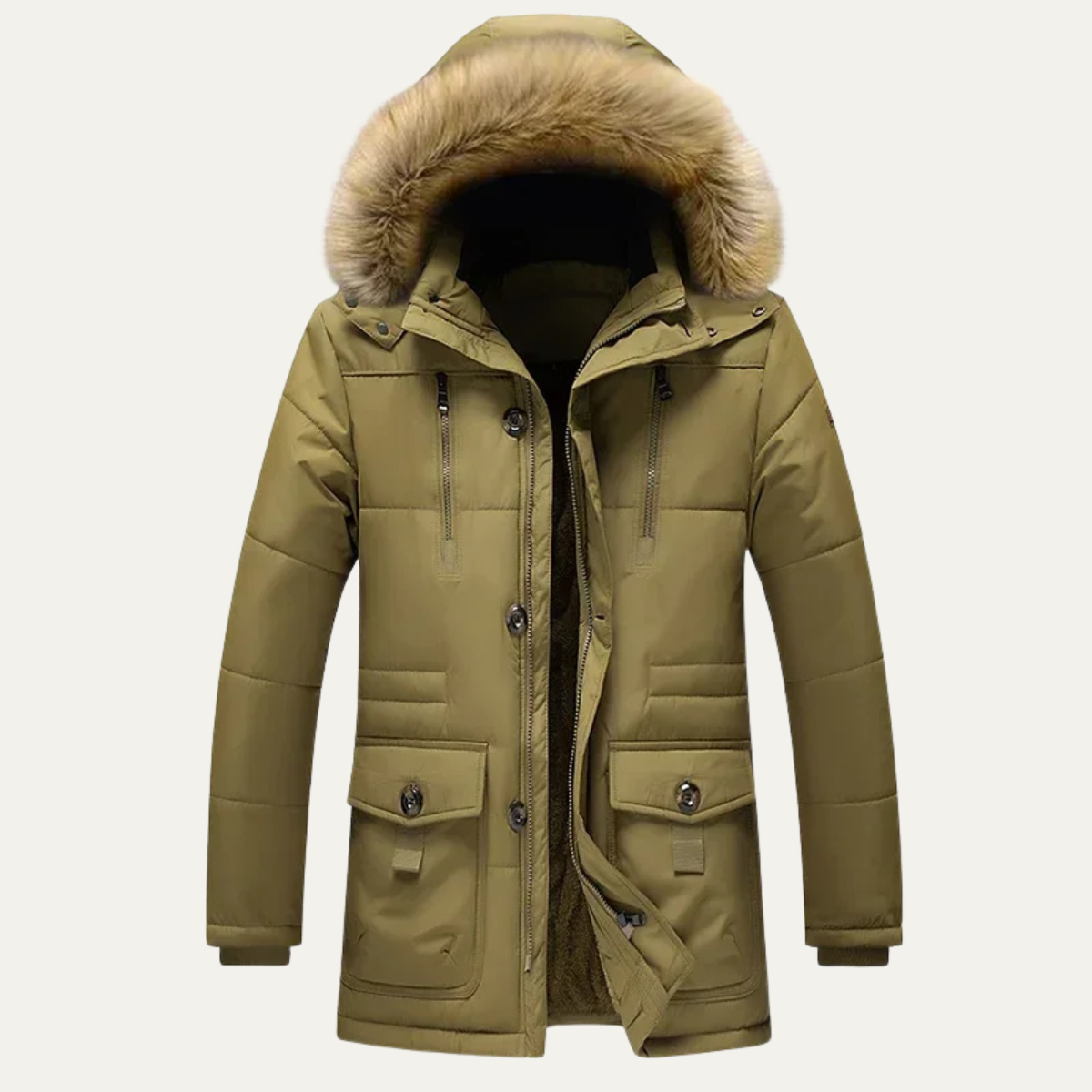 Men's Winter Parka Jacket Fur Hooded Warm