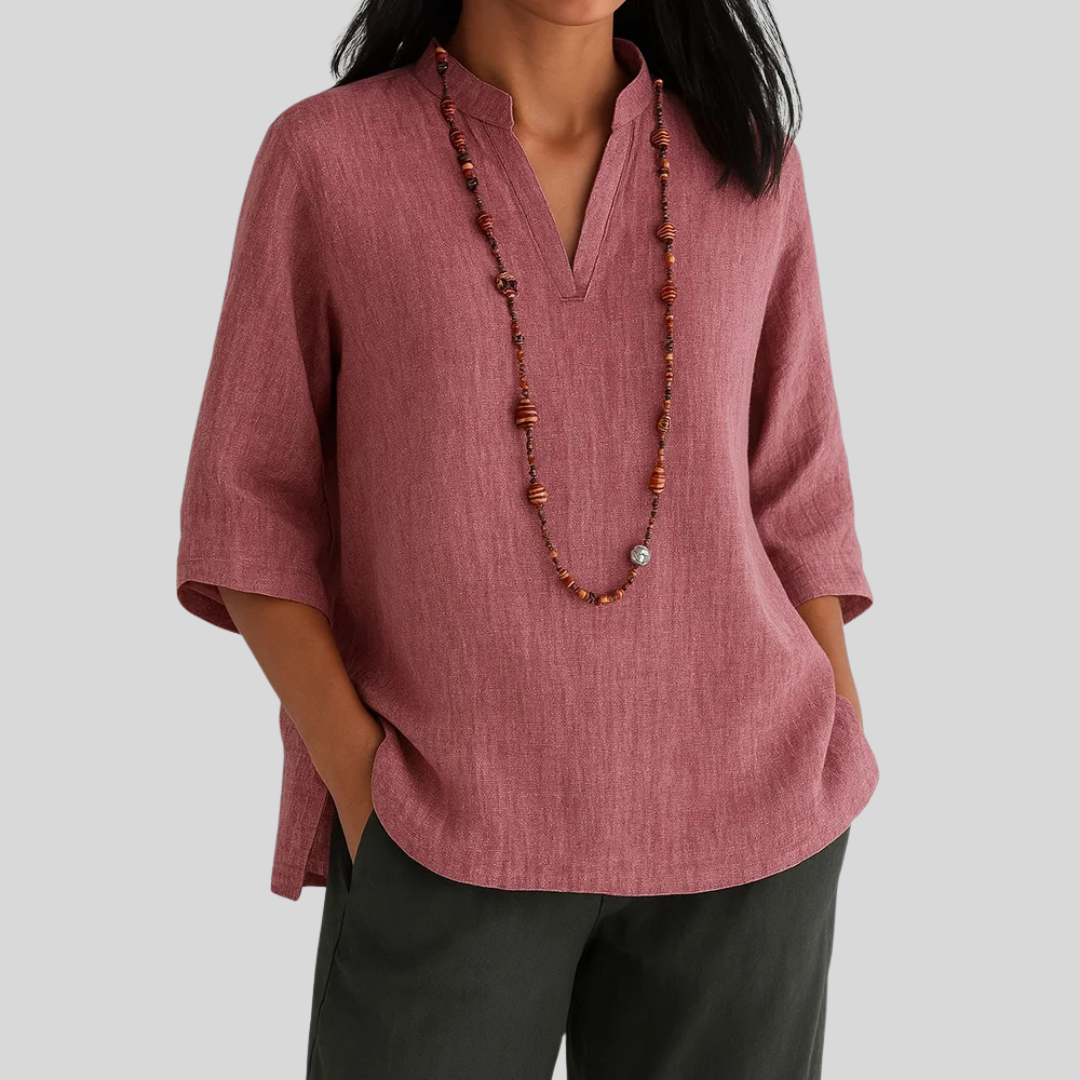 Women's V-Neck Blouse Three-Quarter Sleeve